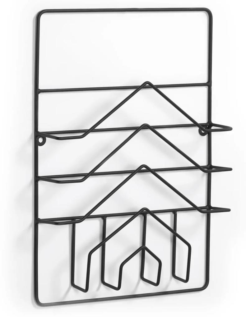 Kave Home - Porta-revistas de parede Yamine metal preto 33 x 45 cm