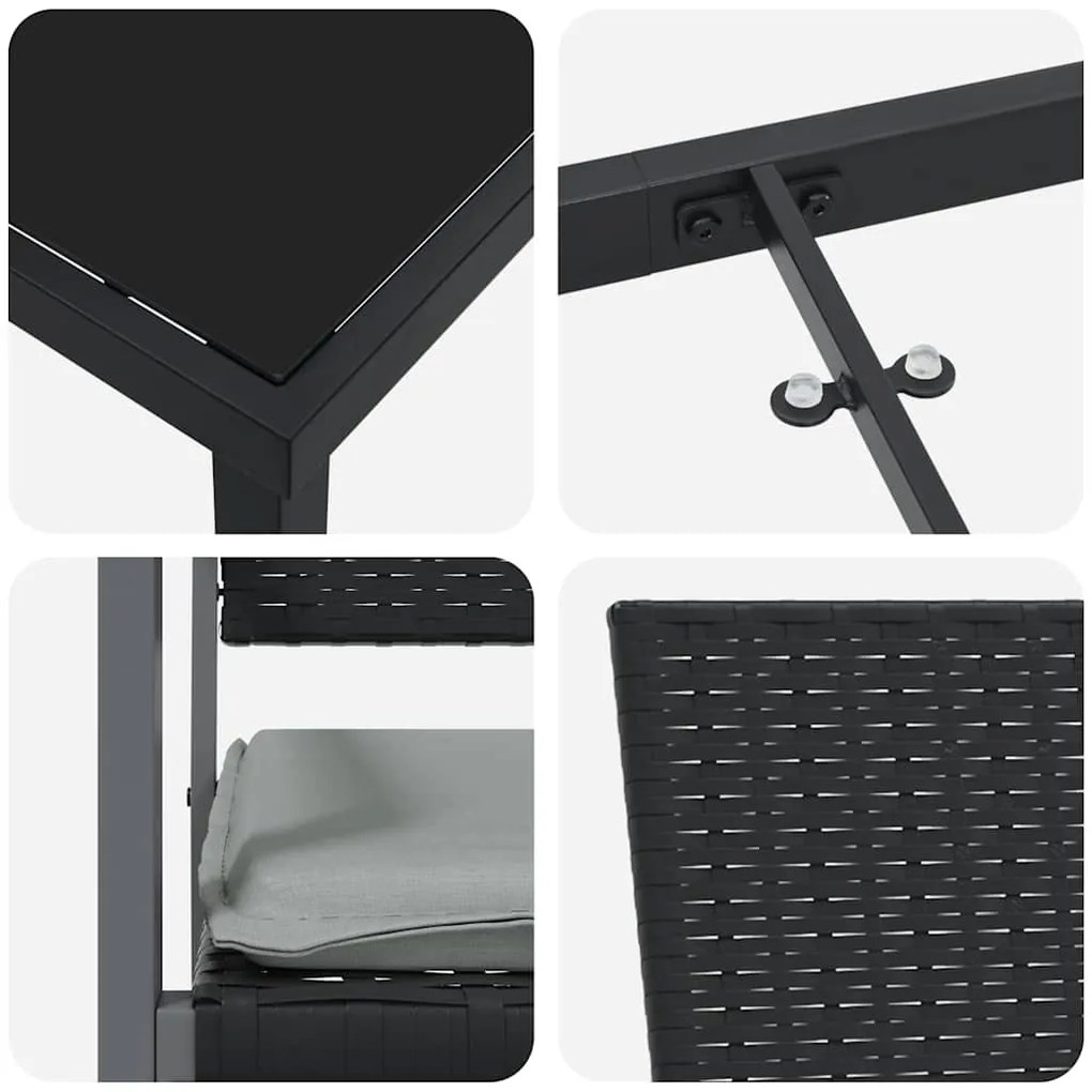 Conjunto de Jantar de Jardim com 5 Peças e Almofadas - Preto - Rattan