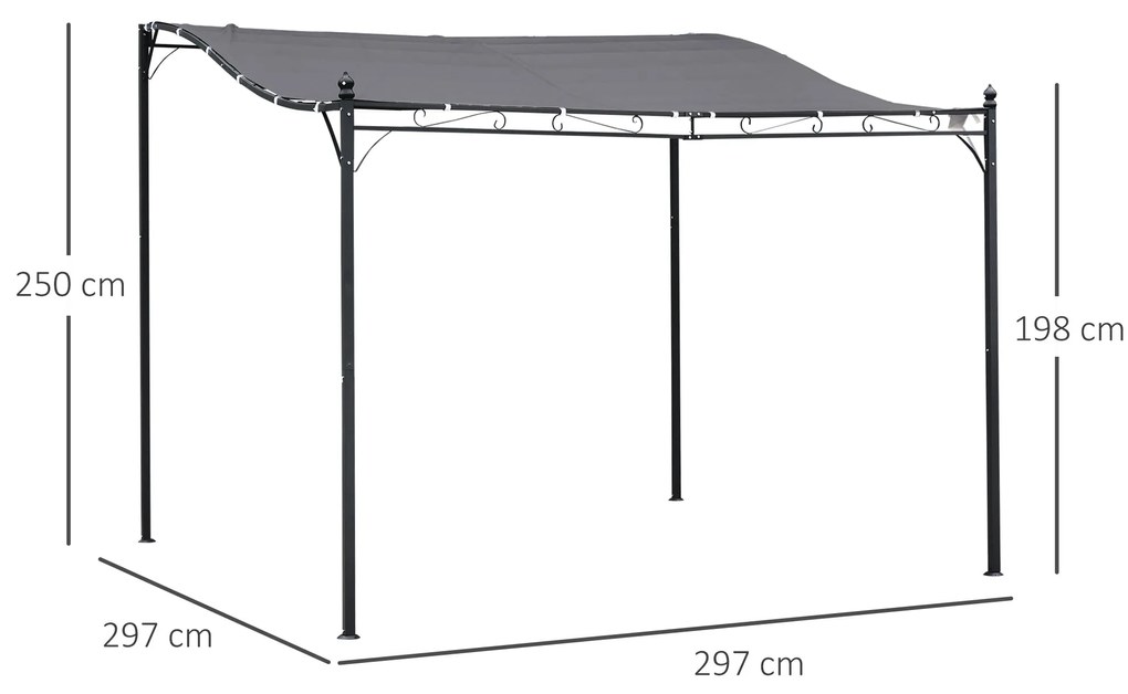 Pergula de jardim 3x3m Gazebo com Toldo e 4 Furos de Drenagem para Pát