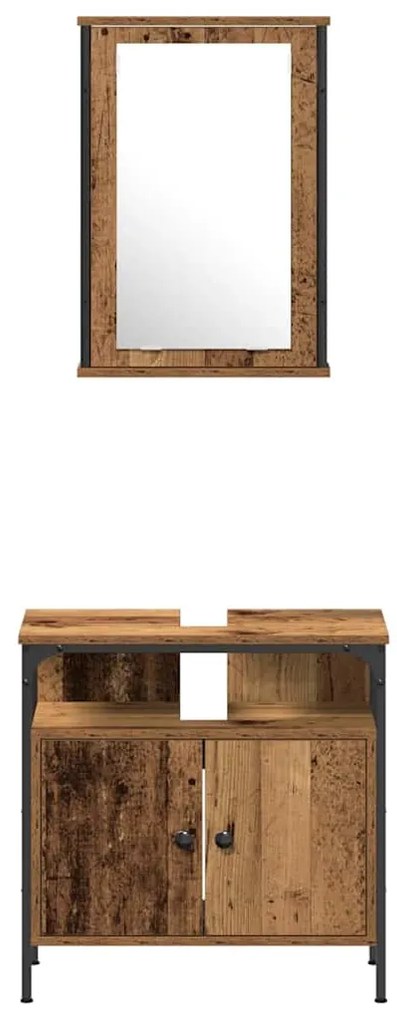 Conjunto de Móveis para Banheiro 3 Peças Madeira Antiga Madeira de Eng