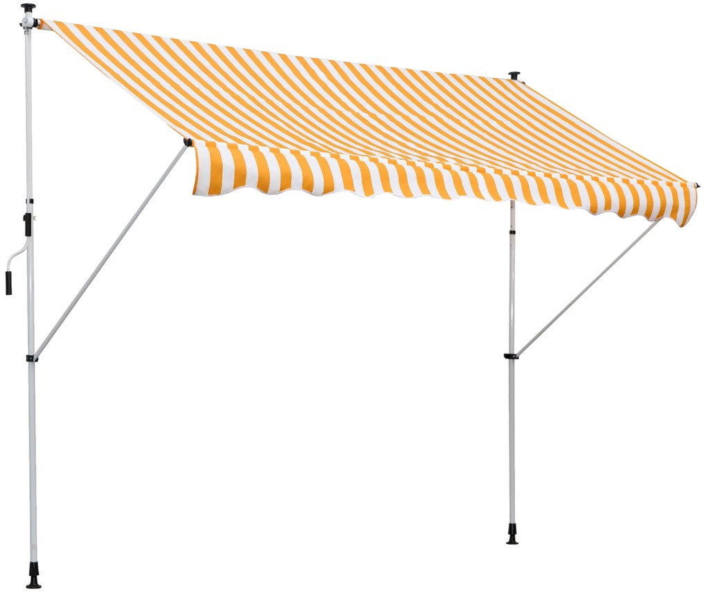 Outsunny Toldo Portátil 3x1,5m Manual Dobrável de Alumínio Altura Regulável com Manivela para Terraço Jardim Amarelo e Branco