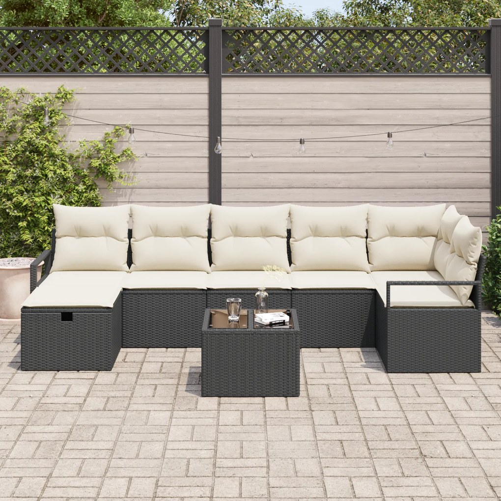 Conjunto de Sofá de Jardim vidaXL com Almofadas Pretas em Rattan Sinté