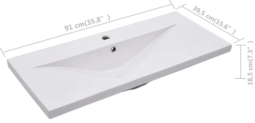 Lavatório embutido 91x39,5x18,5 cm cerâmica branco