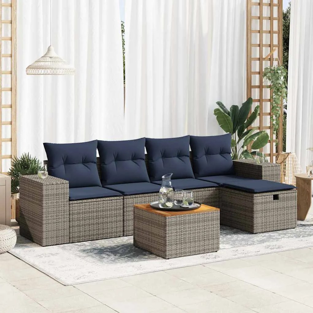 6 pcs conjunto sofás de jardim com almofadões vime cinzento