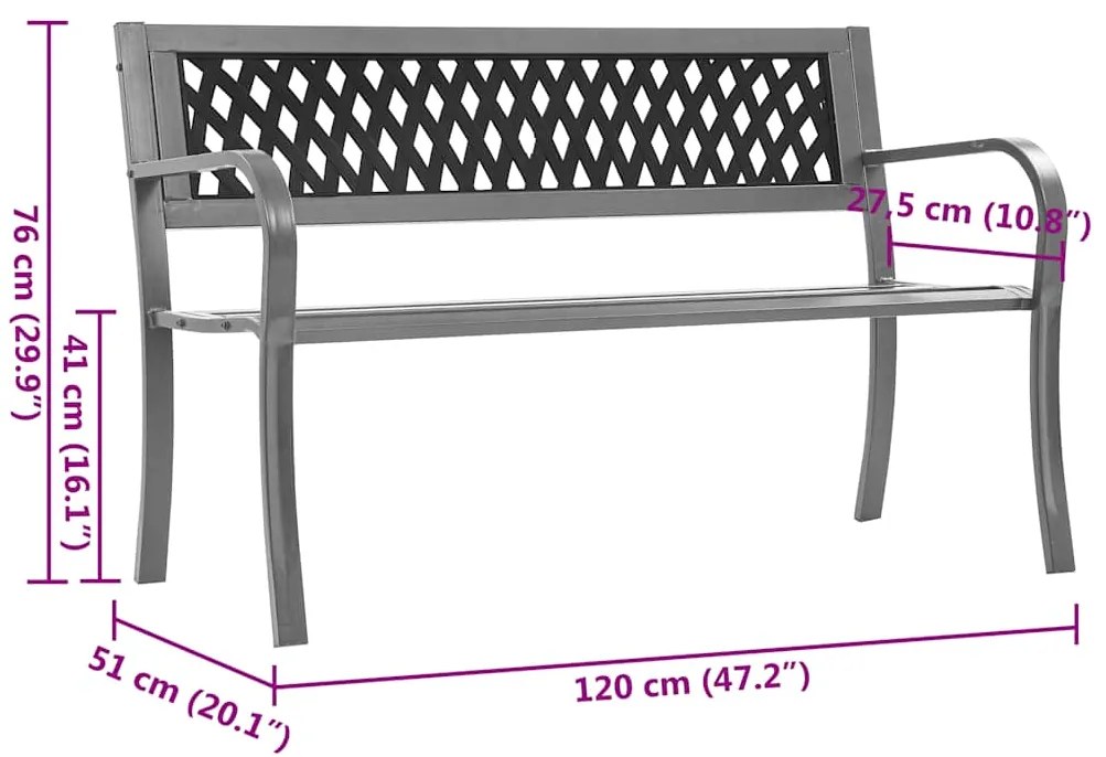Banco de jardim 120 cm aço preto