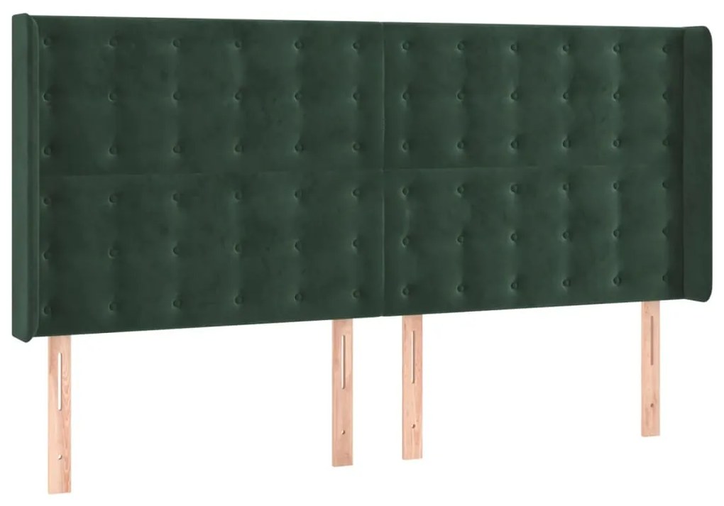 Cabeceira de cama c/ LED veludo 183x16x118/128 cm verde-escuro