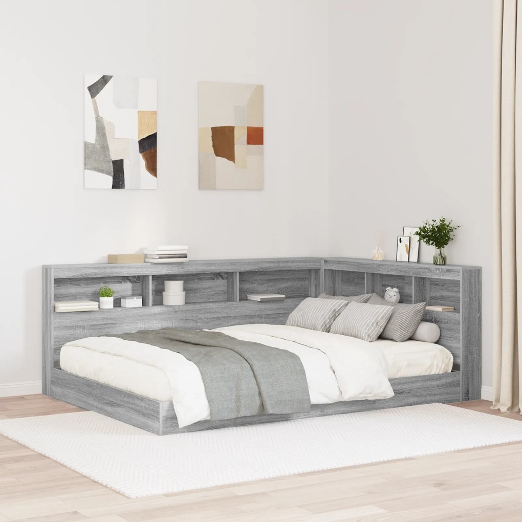 vidaXL Cama com Estante Cinza Sonoma 140x200 cm Madeira Industrial