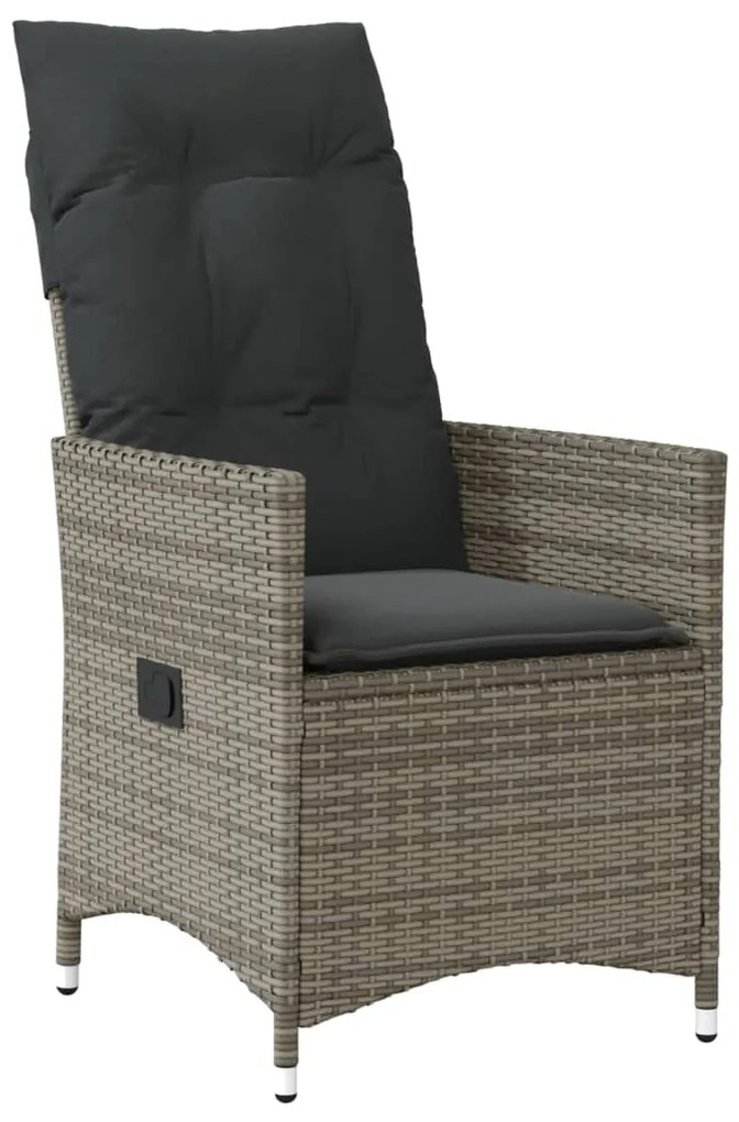 7 pcs conjunto de jantar p/ jardim c/ almofadões vime PE cinza