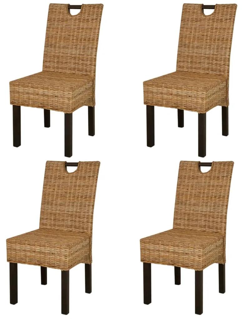 Cadeiras de jantar 4 pcs vime kubu e madeira de mangueira
