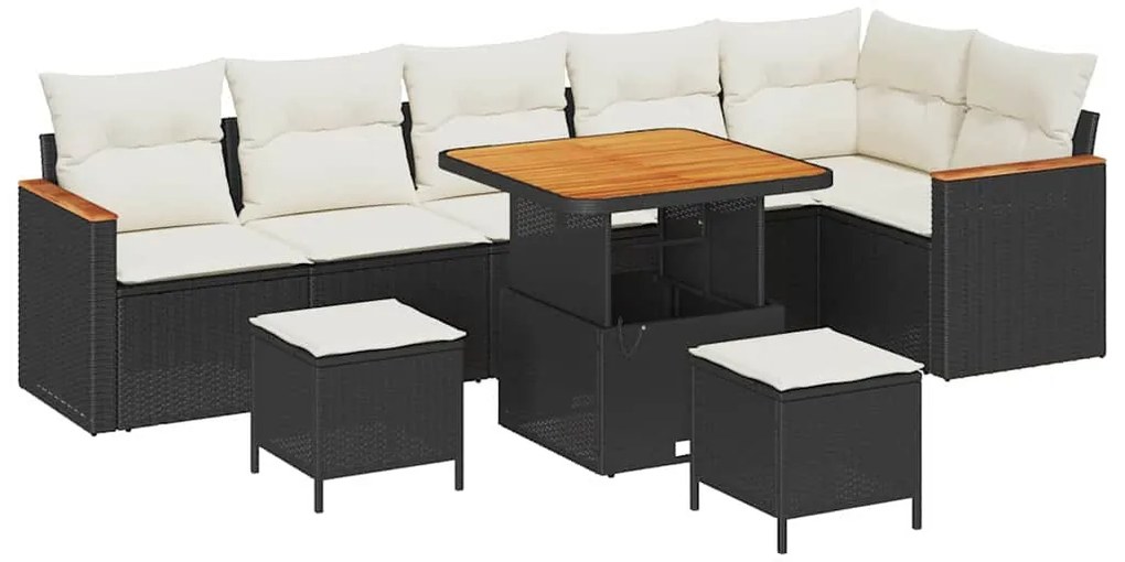 Conjunto de Sofá de Jardim de 9 Peças com Almofadas Preto Rattan Sinté