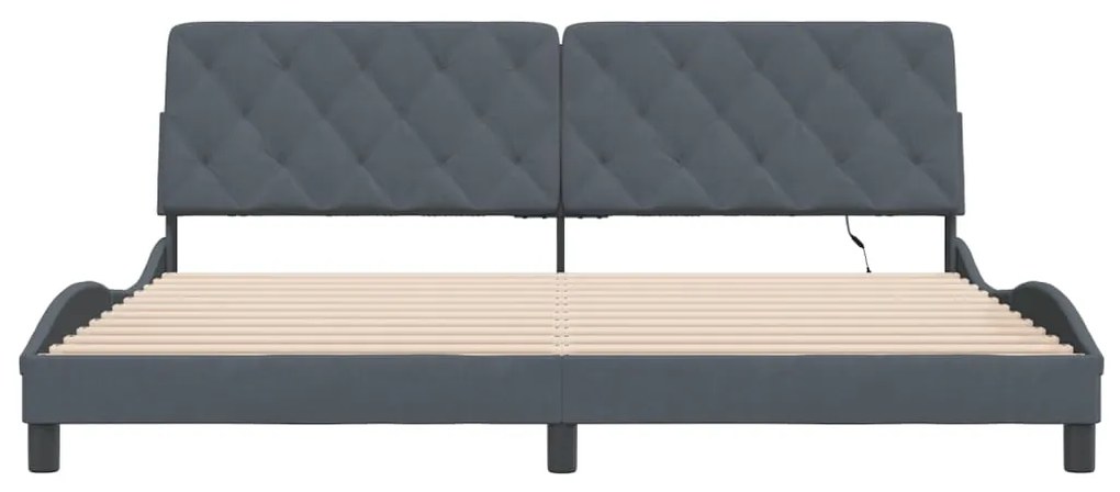 Estrutura de cama c/ luzes LED 200x200cm veludo cinzento-escuro