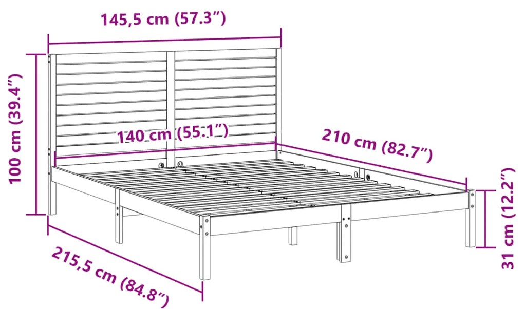 Cama extra longa sem colchão 140x210 cm madeira maciça