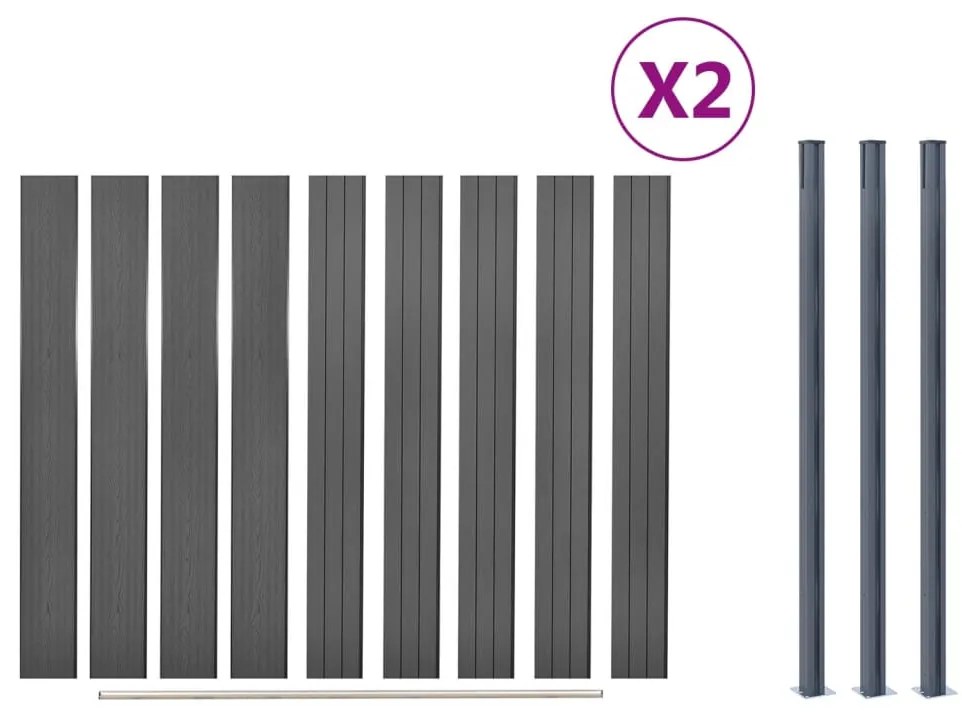 Conjunto de painéis de vedação 353x186 cm WPC cinzento