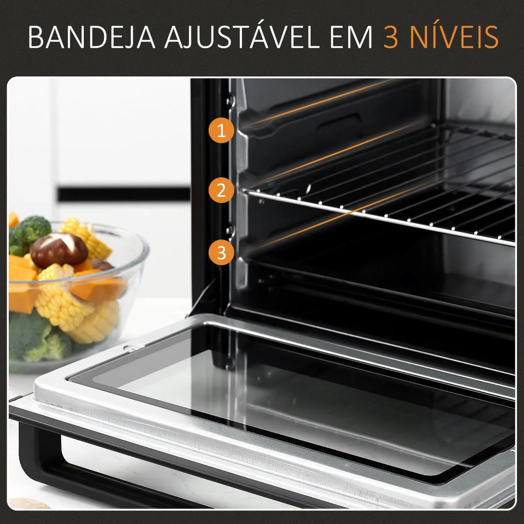 Mini-Forno com 3 Modos de Aquecimento e Temperatura até 230ºC