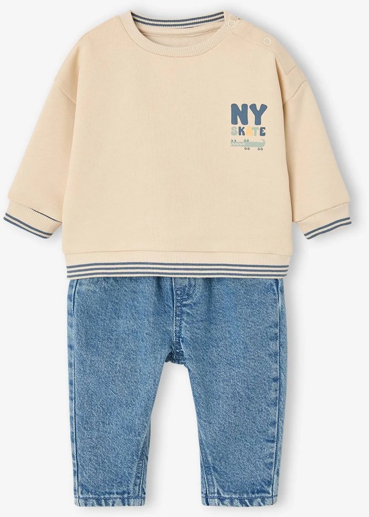 Conjunto sweat e jeans para bebé menino baunilha
