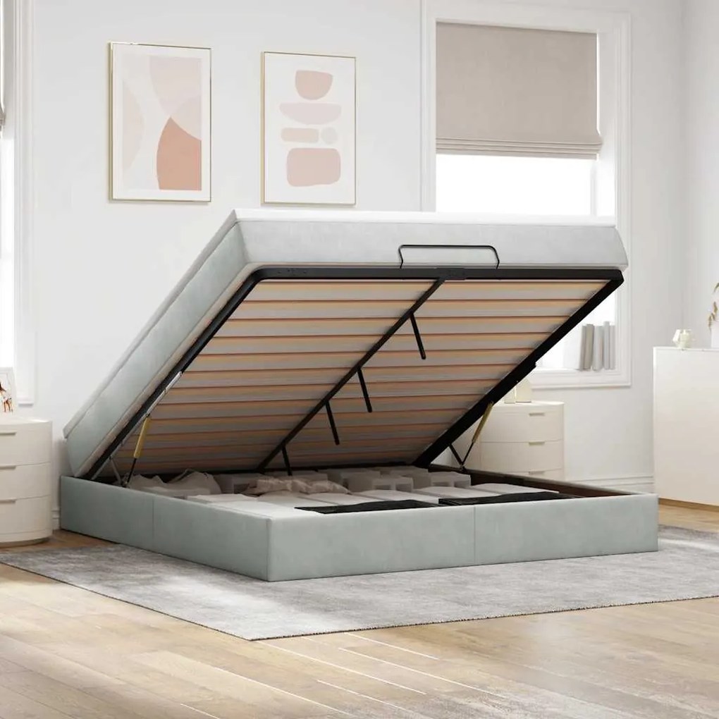 vidaXL Estrutura de cama otomana com colchão 180x200 cm cinzento claro