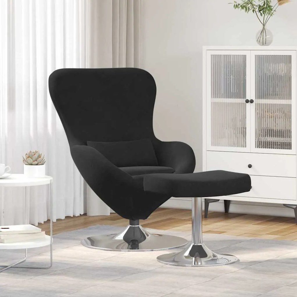 Poltrona Egg vidaXL com Puff Veludo Preto