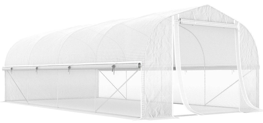 Outsunny Estufa Tipo Túnel de Jardim 6x3x2 m Estufa de Exterior com 8 Janelas Cobertura de PE Anti UV e Porta Enrolável Branco | Aosom Portugal