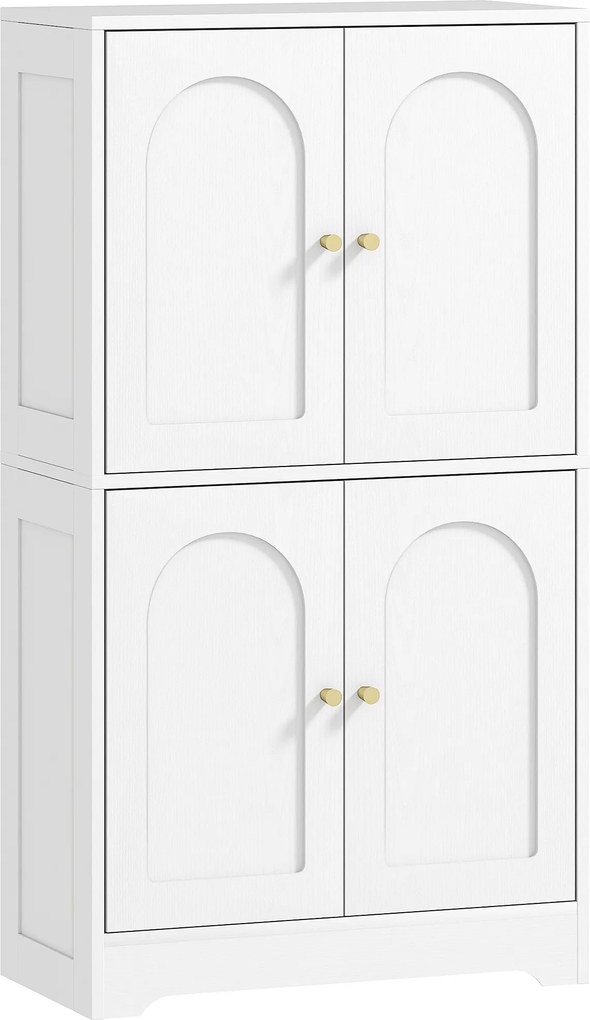 Armário de cozinha, móvel de arrumação com 4 portas arqueadas e 2 prateleiras ajustáveis, 60 x 30 x 110 cm, branco
