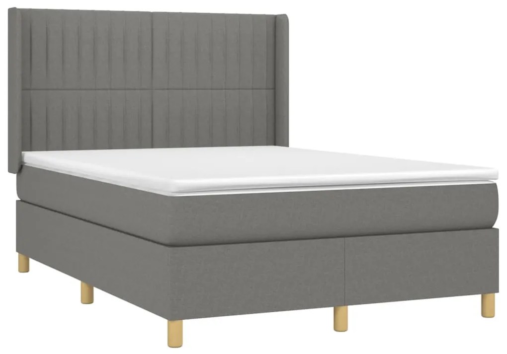 Cama box spring c/ colchão e LED 140x190 cm tecido cinza-escuro