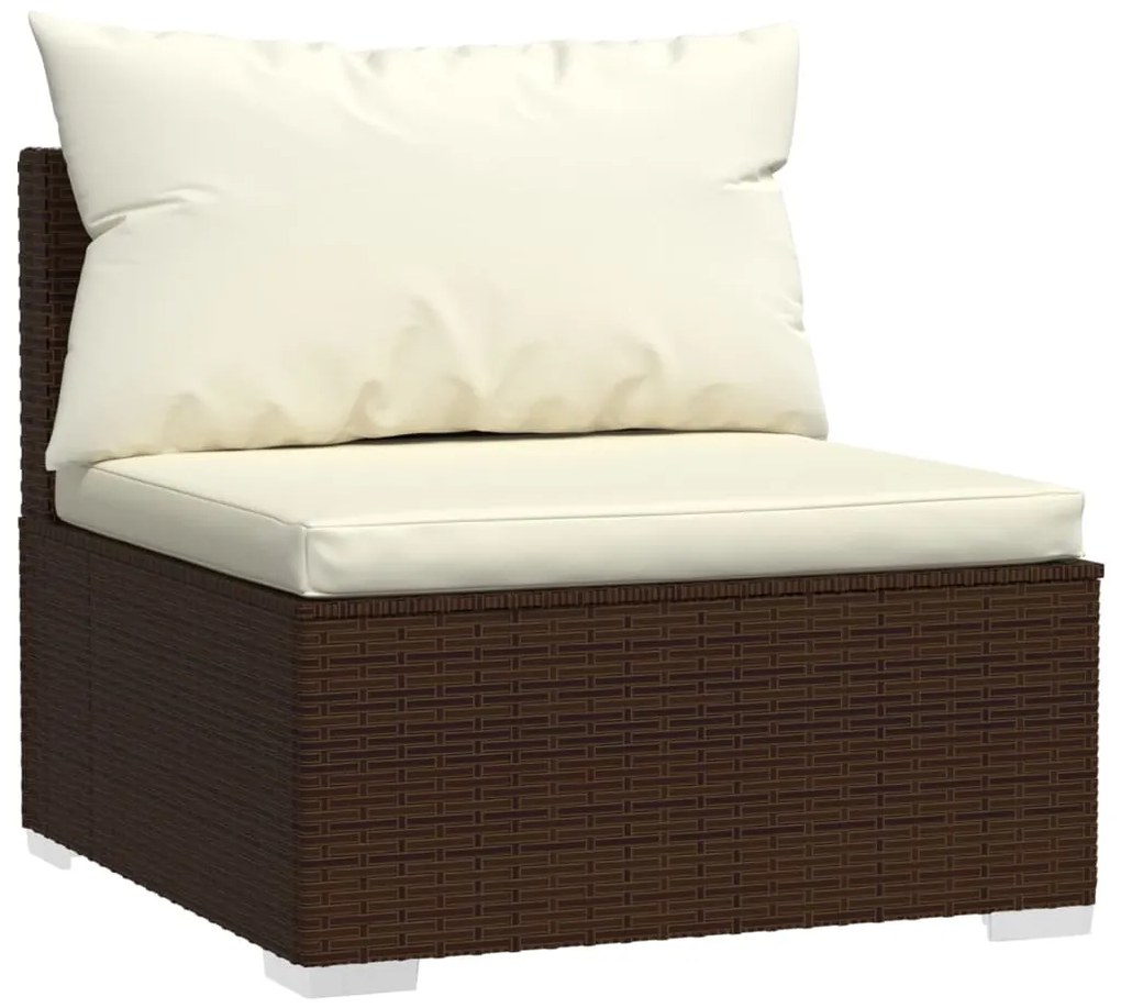 11 pcs conjunto lounge de jardim c/ almofadões vime PE castanho