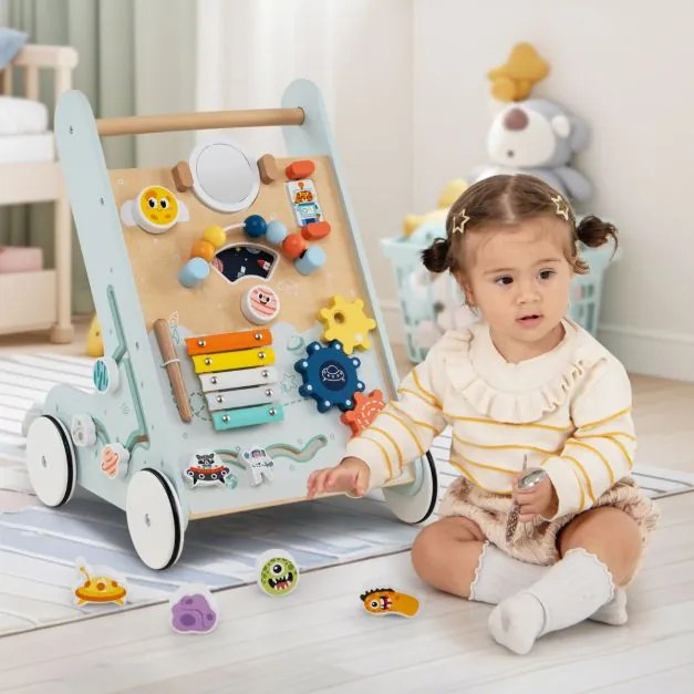 Andarilho de Madeira para Bebés Centro de Atividades de Aprendizagem para Empurrar e Puxar Verde