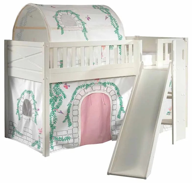 Conjunto cama Infantil SCOTT + escorrega + cortina de brincar BIRDY + Túnel Branca