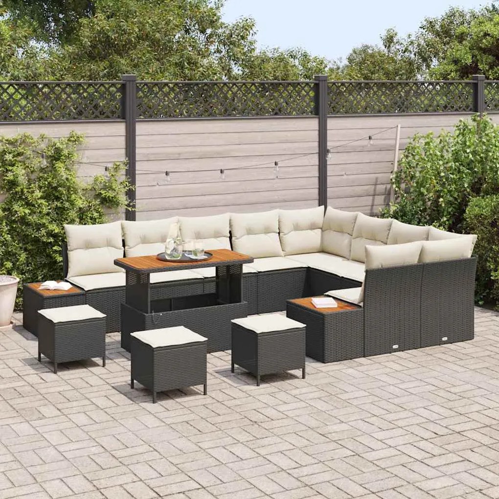 Conjunto de Sofás de Jardim vidaXL 13 Peças com Almofadas Preto Rattan