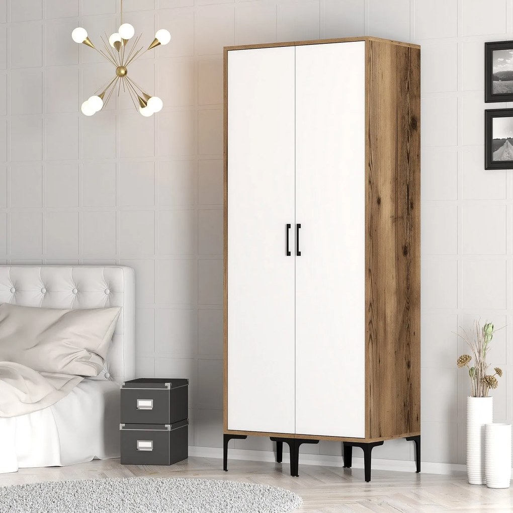 Roupeiro Kumsal SS – Nogueira e Branco – 80 cm x 47,5 cm x 201,4 cm