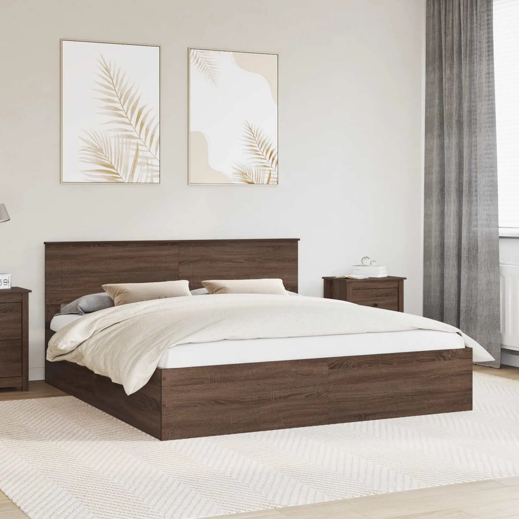 vidaXL Estrutura da Cama com cabeceira Carvalho Marrom 200 x 200 cm