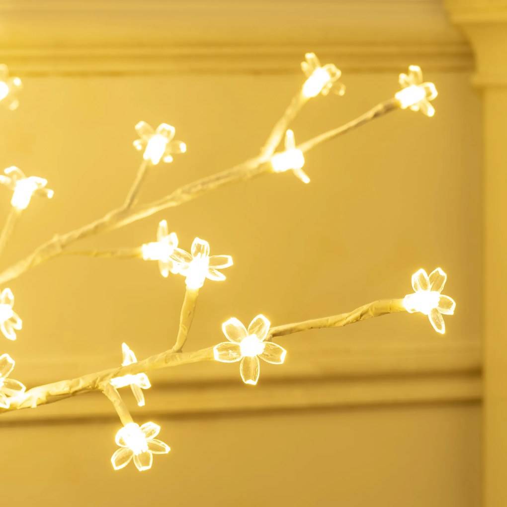 Árvore Cerejeira com 120 Luzes LED IP44 Banco Quente com Luz Ajustável em 3 Modos 21x21x150 cm Branco