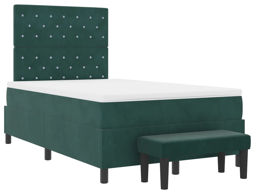 Cama Box Spring com Colchão e Banco Verde Escuro 120x200 cm Veludo