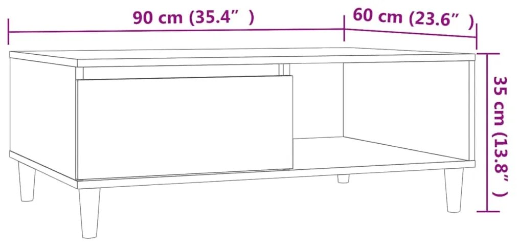 Mesa de centro 90x60x35 cm contraplacado cinzento cimento