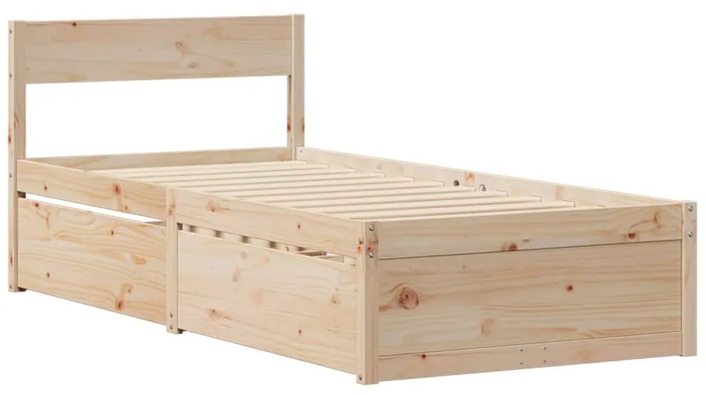Cama com gavetas e colchão 90x200 cm madeira de pinho maciça