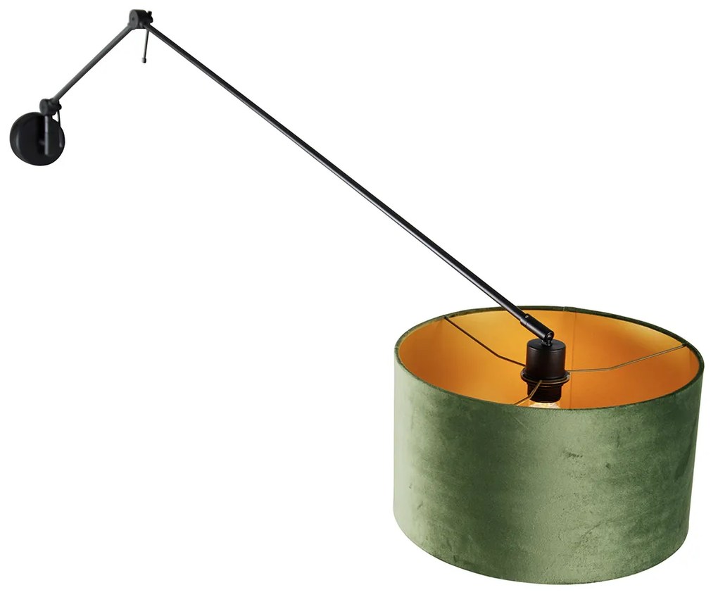 Candeeiro de parede preto com abajur em veludo verde 35 cm ajustável - Blitz Moderno