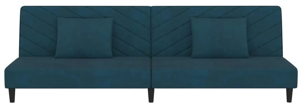 Sofá-cama 2 lugares com duas almofadas veludo azul