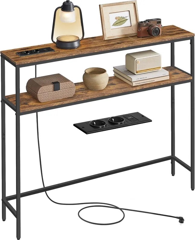 Mesa consola com 2 prateleiras 20 x 100 x 80 cm castanho vintage-Preto