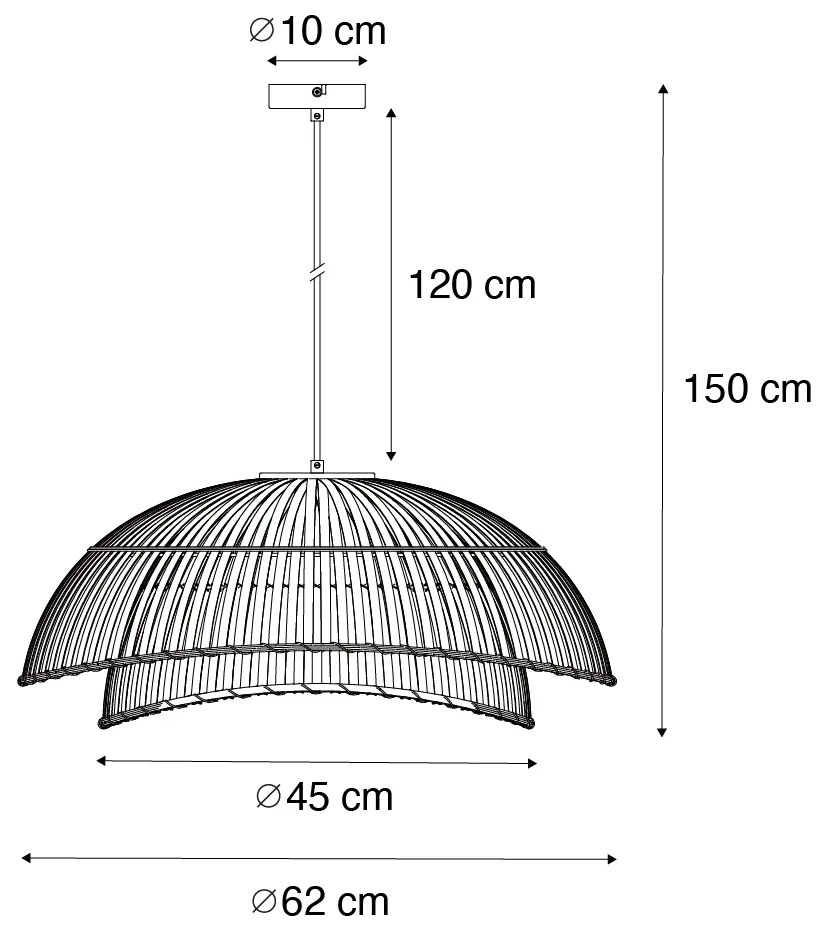 Candeeiro de suspensão oriental preto em bambu 62 cm - Pua Oriental