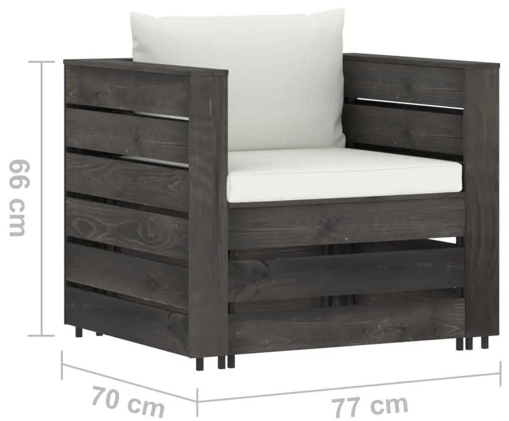 2 pcs conj. lounge jardim + almofadões madeira impreg. cinzento