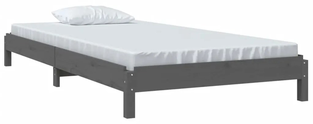 Cama empilhável 75x190 cm madeira de pinho maciça cinzento