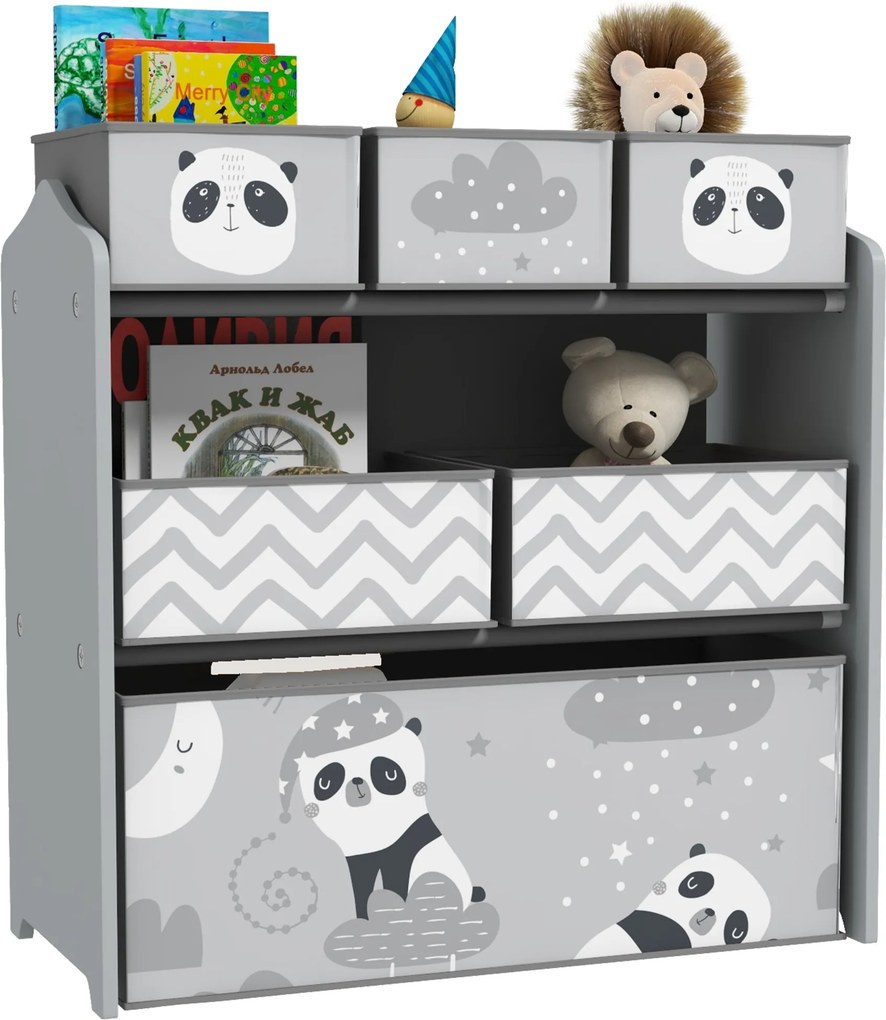 Estante para Brinquedos com 6 Caixas de Tecido não Tecido Amovíveis Organizador de Brinquedos 63x30x66 cm Cinza