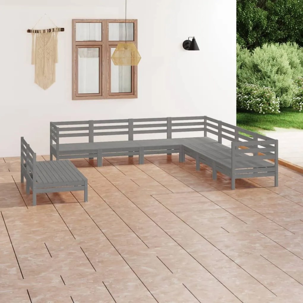 vidaXL 9 pcs conjunto lounge de jardim pinho maciço cinzento