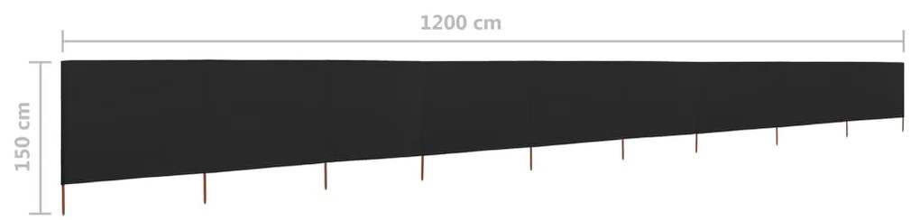 Para-vento com 9 painéis em tecido 1200x120 cm preto