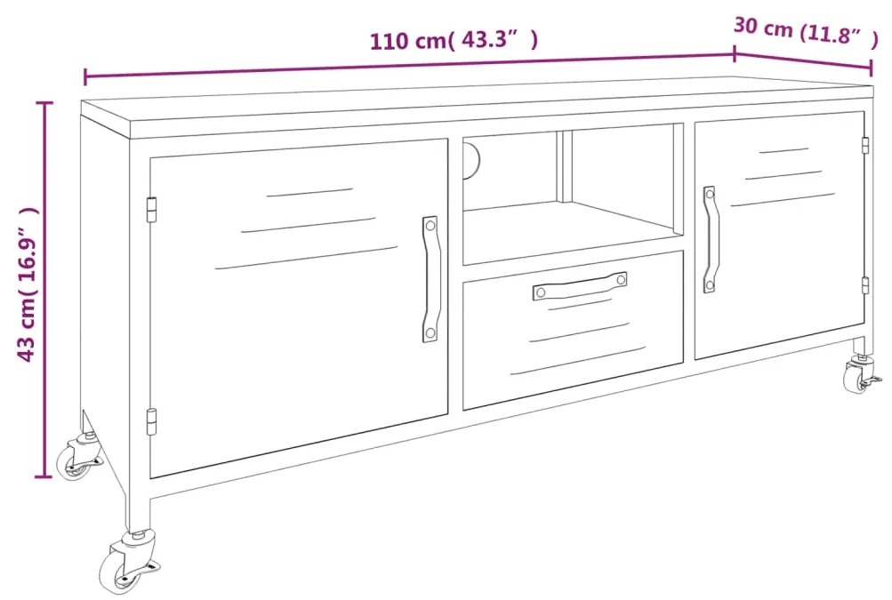 Móvel de TV 110x30x43 cm ferro/madeira de abeto maciça preto