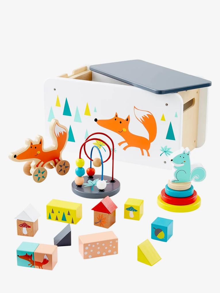 Caixa de brinquedos Raposa, multiatividades laranja medio liso com motivo