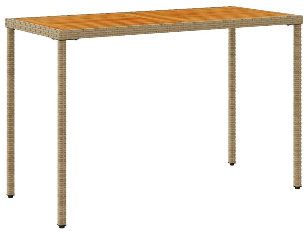 Mesa de jardim com tampo em acácia 115x54x74 cm vime PE bege