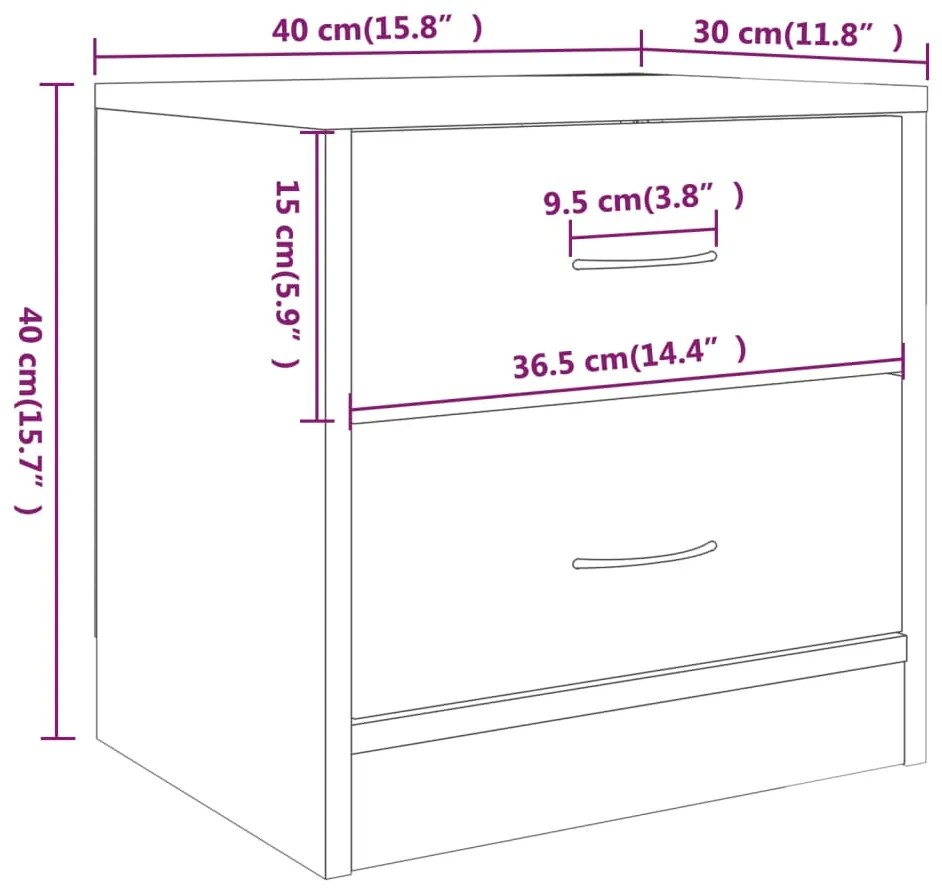 Mesa cabeceira 2pcs 40x30x40cm derivado madeira cinzento sonoma