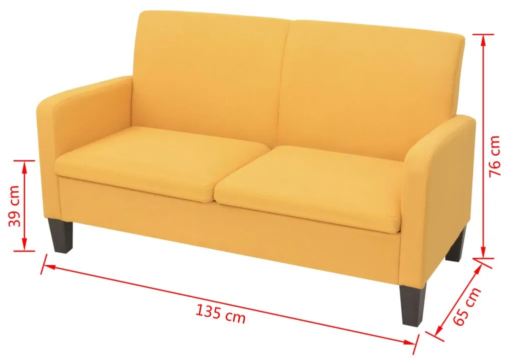 Sofá de 2 lugares 135x65x76 cm amarelo