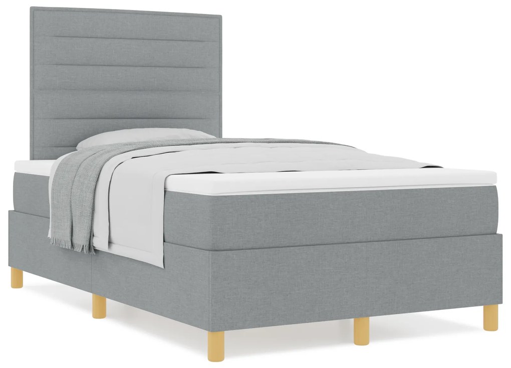 Cama Box Spring com Colchão Cinza Claro 120x200 cm Tecido