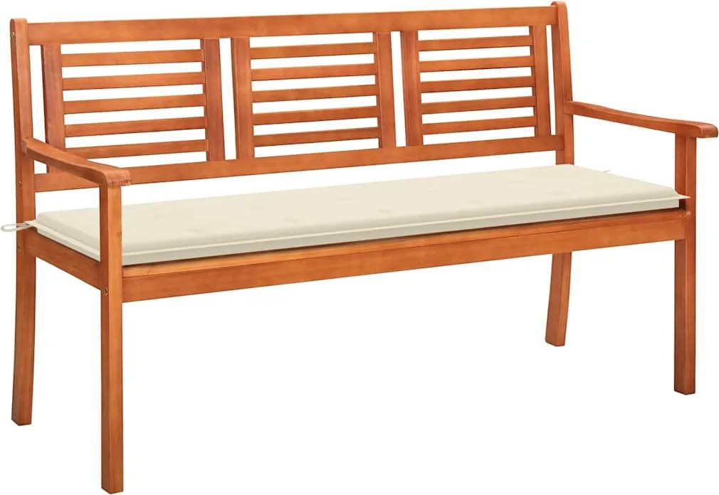 vidaXL Banco de jardim 3 lugares c/ almofadão 150 cm eucalipto maciço